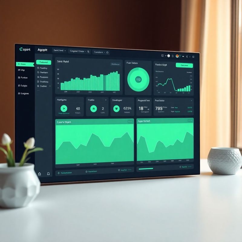 Náhled vývojářského dashboardu v mátově-kamenných barvách